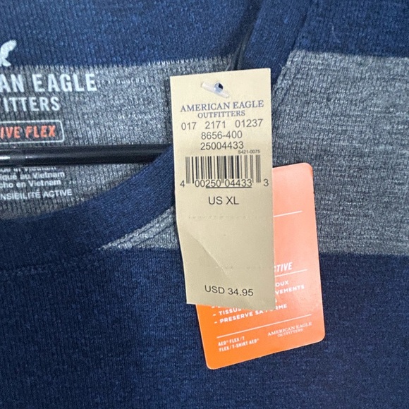 American Eagle Long Sleeve T Shirt Men Size XL Blue Striped Thermal Preppy NWT - Picture 4 of 7